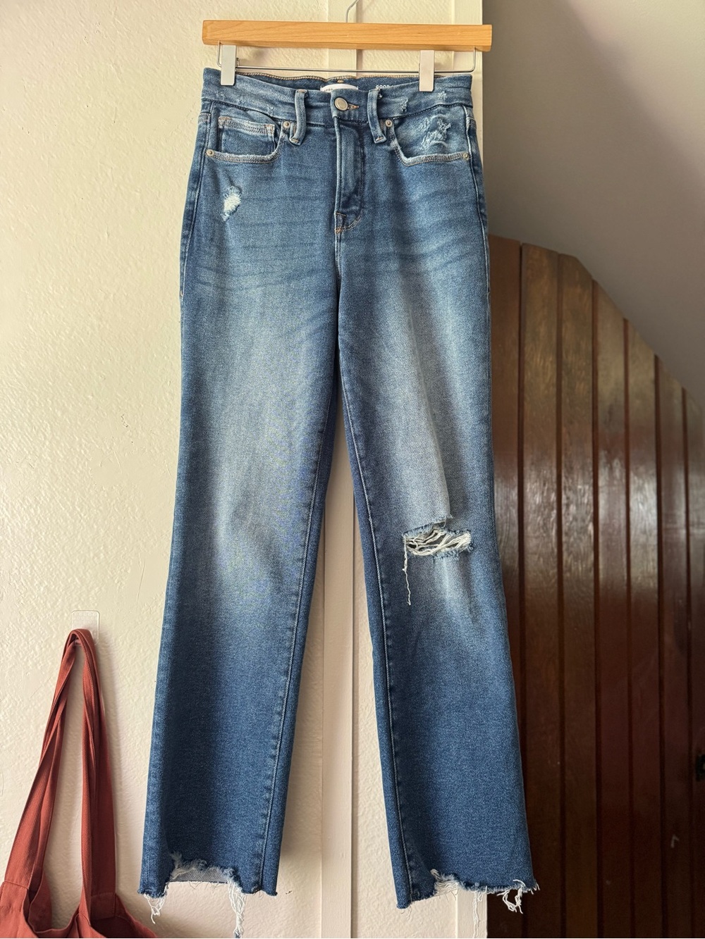 Good American Mid-Blue Distressed Jeans